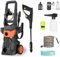 Idropulitrice Max 135 Bar, Idropulitrice ad Alta Pressione, 1500W, 450 L/H, Tubo 1,8M + 10M e Attacco Rapido, Brocca di Schiuma, Cavo Elettrico da 1,5M, Casa, Giardino o Auto (Arancione)