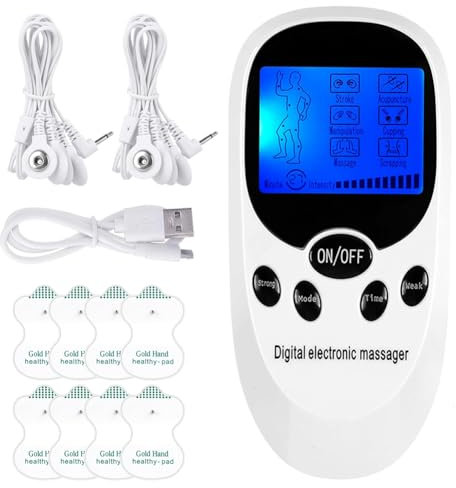TENS/EMS Gerät Muskel- & Nervenstimulator, 2 Kanäle mit 6 Modi & 15 Stufen, Reizstromgerät für Schmerzlinderung & Muskelaufbau, inkl. 8 Pads
