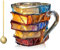 Jeeeun Painted Book Mug, Novelty 3D Painted Books Coffee Mug, Colored Acrylic Novelty Mugs with Literary Flair, Unique Gift for Book Lovers Readers Librarians Writers (1pcs)