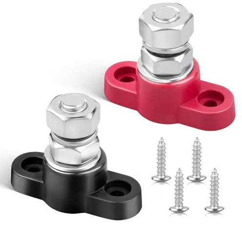 RED WOLF 12V 250A Power Distribution Block Single Stud Busbar Terminal Bus Bar 12 Volt DC Battery Junction Post Power for Auto Boat Marine Solar System Positive and Negative (3/8-M10)