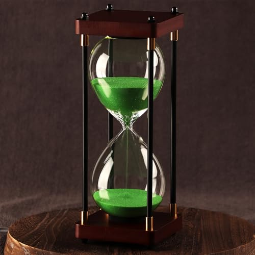 Sanduhr, 60 Minuten, Vintage-Stil, Holzstundeuhr, große Sanduhr für Spiele, Klassenzimmer, Küche, Zuhause, Büro, Dekor (grüner Sand)