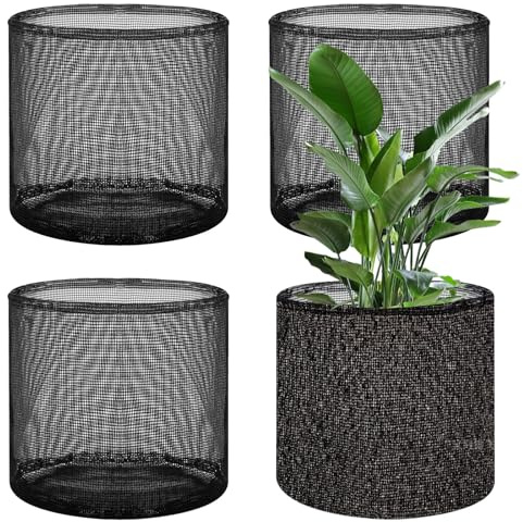 Tressify Breathable Aquatic Planting Bags: Four Pcs, 7.1 X 7.1, Black Color, PVC Mesh, Sturdy Round Pond Baskets, for Small Pond Or Flower Planting