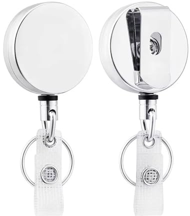 40 stücke Heavy Duty Versenkbare Metall Draht Keychain Pull Badge Reel ID Lanyard Name Tag Karte Halter für Schlüsselanhänger(WHITE)