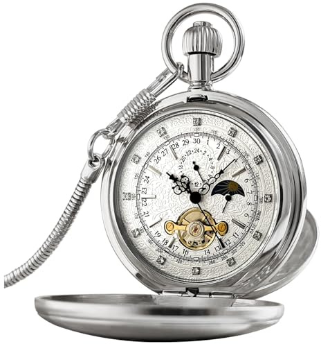 VIGOROSO Mechanische Taschenuhr mit Handaufzug für Herren, halbe Jäger-Doppelabdeckungen