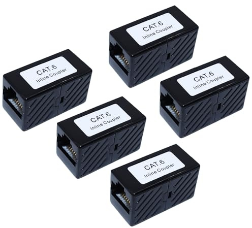 InYoHui RJ45 Coupler 5 Pack Cat6 Ethernet Adapter Female to Female Black