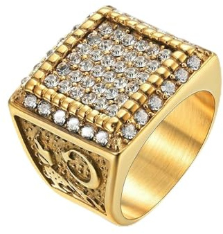 SYAVR Mighty Star Moon Lone Wolf Herrenring Titanstahl überzogen 18K Gold Volldiamant Hip Hop Stil Handgemachte Dekoration