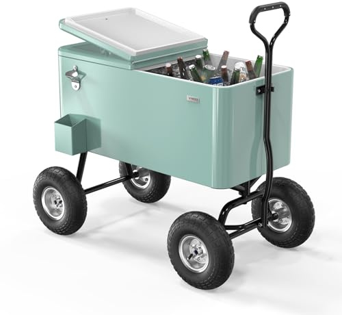 Bonnlo 76L Carrito de servir con ruedas, enfriador de bebidas, carro refrigerador portátil con abridor de botellas, desagüe y ruedas, nevera ideal para jardín, terraza, camping y playa, 92,5 x 52,5 x