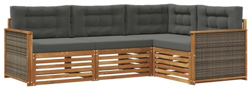 vidaXL Outdoor-Sofagarnitur mit Kissen 4 pcs Natur und Anthrazit, Patio Lounge, modernes Outdoor-Sofa, wetterbeständige Eckbank, robuster Gartenmöbel, Bequeme Terrassenbestuhlung