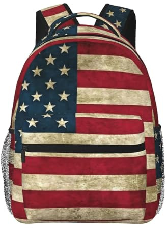 DUWAA Zaino da campeggio con stampa bandiera americana, zaino da palestra con spallacci regolabili, robusto zaino da lavoro per computer portatile