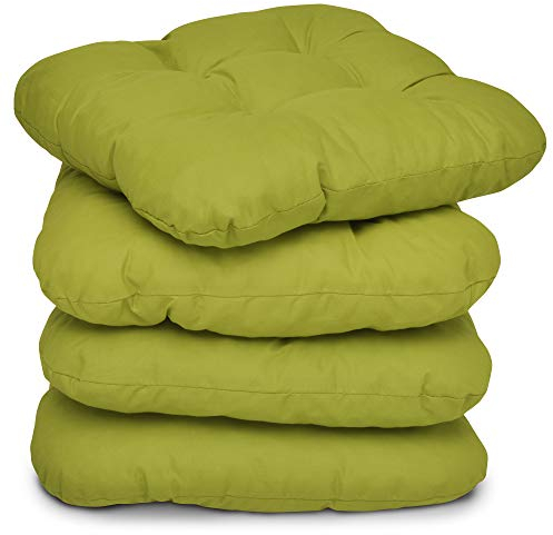 Beautissu 4er Set Sitzkissen 40x40 cm Lisa Hellgrün - weiche Indoor & Outdoor Kissen mit 8cm Schaumstoff Füllung, widerstandsfähige & robuste Sitzpolster für Außenbereich Made in EU