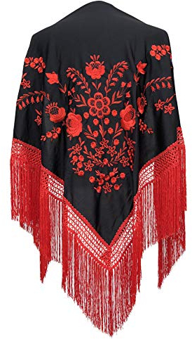 La Senorita Spanischer Manton Tuch Schal bestickt. Flamenco-Tücher für das Fair-, Sevillana- oder Flamenco-Kleid. [160 x 80 cm] Ideale Größe für alle Altersgruppen [Mädchen & Frauen]