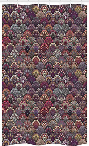 ABAKUHAUS marokkanisch Schmaler Duschvorhang, Retro verzierten Mandala, Badezimmer Deko Set aus Stoff mit Haken, 120 x 180 cm, Lila Taupe