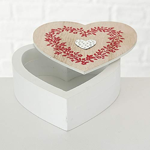 CasaJame Holzbox Herzform, dekorative Schachtel mit rotem floralen Muster, Schmuckaufbewahrung, Geschenkbox, 16x16x6cm, elegantes Design