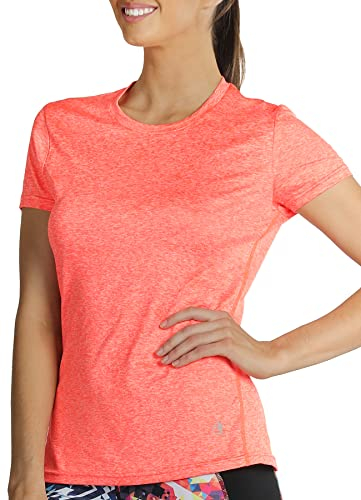 icyzone Sport T-Shirt Damen Kurzarm Laufshirt - Atmungsaktive Fitness Gym Shirt Schnell Trockened Funktionsshirt (L, Orange)