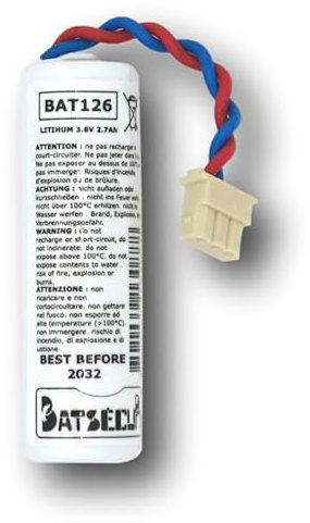 BATSÉCUR - Batteria di allarme BAT126 Compatibile con C126BAT-TRADIO Tecnoalarm - 3.6V 2.7Ah Li-SOCl2