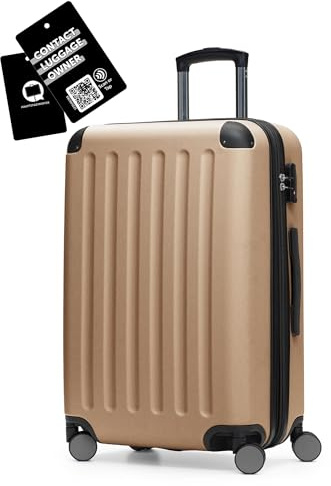 Hauptstadtkoffer Spree - Mittelgroßer Hartschalenkoffer + Digitaler Gepäckanhänger, TSA, 4 Rollen, Koffer, Trolley, Rollkoffer, Reisekoffer, Volumenerweiterung, 65 cm, 74 Liter, Champagner