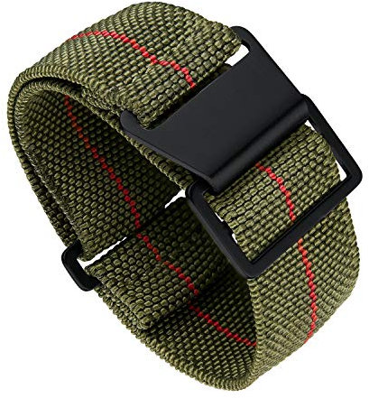 BINLUN Nylon Uhrenarmband Elastic Marinetaucher Fabric Nylon-Armbänder Stoff Militär Ersatz-armband Uhr Hakenverschluss Damen&Herren 18/20/22mm(Grün-Rot, Schwarze Schnalle,20mm)
