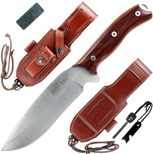 JEO-TEC Nº9 Coltello da Sopravvivenza Caccia Pesca Outdoor Campeggio, Lama 15,5 cm in acciaio inox, Custodia, Fatto a mano in Spagna