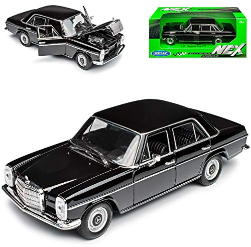 Mercedes-B 220/8 Strich Acht Limousine Schwarz W114 W115 1967-1976 1/24 Welly Modell Auto mit individiuellem Wunschkennzeichen