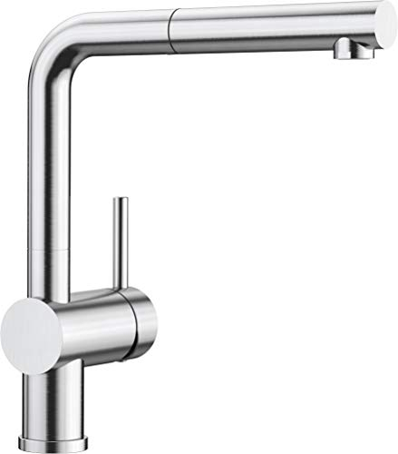BLANCO LINUS-S | Küchenarmatur in PVD steel | Hochdruck | Mit herausziehbarem Schlauch | Rückflussverhinderer | Keramik Kartusche | Gesicherte Wasserqualität & wassersparend