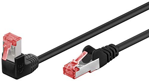 Goobay 51543 - Cavo patch CAT 6, ad alta velocità, spina a 90 gradi, cavo di rete, Ethernet, Playstation, Xbox, DSL, PimF, RJ45, nero, 1 metro