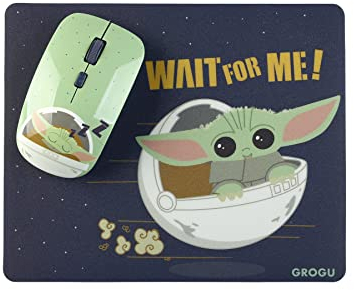 WONDEE 2 in 1 Wireless Mouse and Mouse Mat Set with Baby Yoda Grogu Design from The Mandalorian by Star Wars - Star Wars Official Item