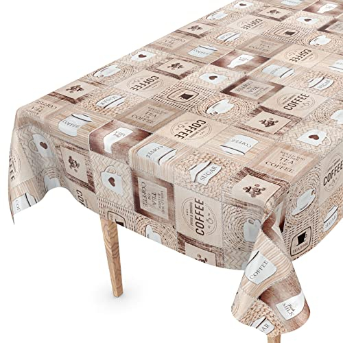 Tischdecke abwaschbar Wachstuch Wachstuchtischdecke 200 x 140cm Schnittkante Kaffee Coffee pflegeleicht