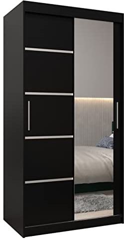 MEBLE KRYSPOL Kleiderschrank mit Spiegel Verona 2 - Garderobenschrank - Schrank Schlafzimmer - Mehrzweckschrank Zwei Schiebetüren - Regalen - Flur Möbel - Kleiderstange Schrank - Allzweckschrank