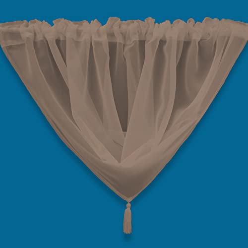 Plain Tasseled Voile Swags Net Curtains Voile Swag Valance Pelmet (Sand)