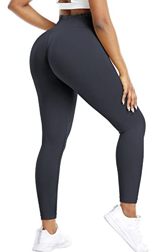 ZAAYO Scrunch Butt Sport Leggings Damen Gym Booty Fitness Blickdichte Lang Sporthose Tights Dunkel Grau Small