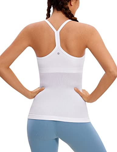 CRZ YOGA Damen Sport Tank Top Racerback Ärmelloses Shirt Sommer Leichte Yoga Tops Elastische Fitness Oberteile Weiss 42
