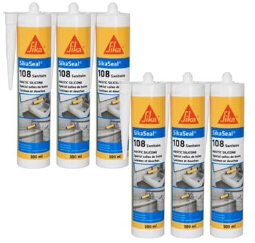Lot de 6 mastics silicones anti-moisissure SIKA Sikaseal 108 Sanitaire - Blanc - 300ml