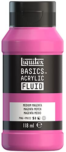 Liquitex 8870392 Basics Fluid Acrylfarbe mit fließender Konsiszenz, schnell trocknend, lichtecht, wasserfest, auf Wasserbasis, 118ml Flasche - Mittelmagenta