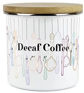 Purely Home Vintage Cutlery Decaf Coffee Storage Canister - White Metal Enamel Kitchen Food Storage Container