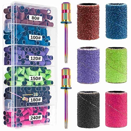 Difenni Sanding Bands for Nail Drill,300Pcs Nail Sanding Bands 80#100#120#150#180#240#Different Grits Sanding Bands with 3/32Inch Mandrel Nail Drill Bits