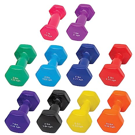 CanDo Vinylbeschichtete Hanteln, Einzelgewichte, je 1 x 0,5 kg bis 4,5 kg, Handgewichte für Muskeltraining und Workouts, farbkodierte Anti-Roll-Ausrüstung für Zuhause, Anfänger und Profis