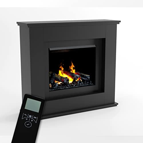 GLOW FIRE Wasserdampf Kamin Athene (Standkamin) - Elektrokamin mit Heizung und Kaminfeuer - Kaminkonsole aus Holz mit patentiertem Opti-myst-LED Kamineinsatz, 122x118x37 cm - Grau