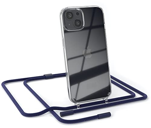 EAZY CASE - kombinierbare Handyketten kompatibel mit iPhone 13, Transparente Silikon-Hülle mit rundem Umhängeband, abnehmbar durch abschraubbare Endstücke, Hülle mit Band, Wechselgurt, Nacht Blau