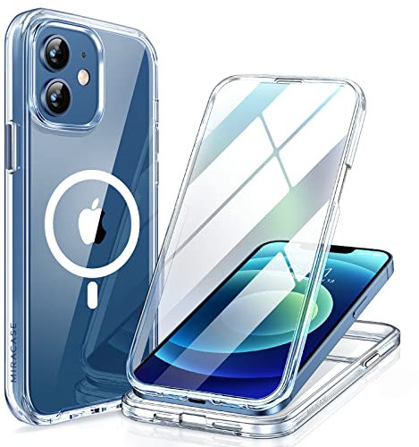 Miracase Glass Series Designed for iPhone 12/12 Pro Case 6.1 inch, 2020 Upgrade Full-Body Magnetic Clear Case with Built-in 9H Tempered Glass Screen Protector,Compatible with MagSafe (Clear)