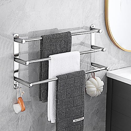HONPHIER Portasciugamani Bagno Regolabile 43-78CM Acciaio Inossidabile Portasciugamani da Parete Porta asciugamani da Muro (3 Strato, Argento)