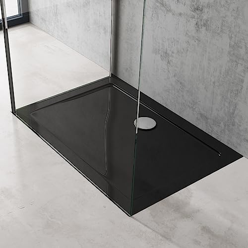 doporro Piatto Doccia Rettangolare 70x90 H 4 cm in Acrilico Rinforzato Nero, Installazione Filo Pavimento - Faro2
