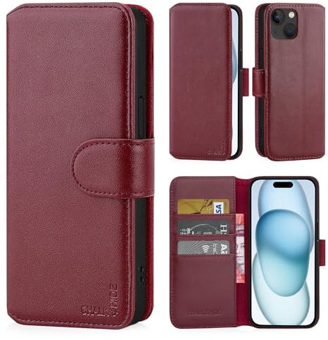CHALK & HIDE - Real Leather Book Wallet Flip Case Cover For Apple iPhone 15 Plus (6.7), With RFID Blocking Card Slot, Magnetic Closure and Built In Stand - Burgundy