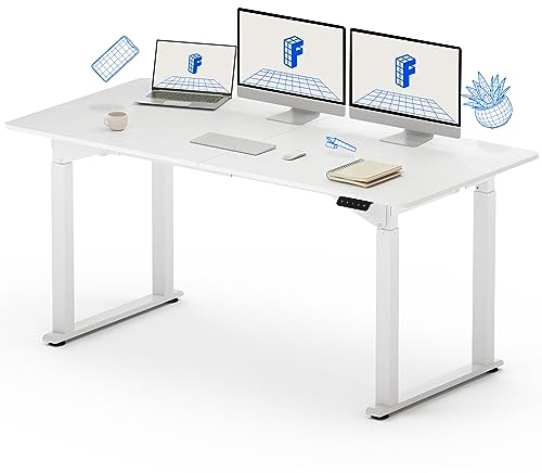 FLEXISPOT 4 Legs Dual Motors Electric Standing Desk 160 * 75cm Height Adjustable Sit Stand Home Office Workstation with Memory Smart Panel, Splice Board, White