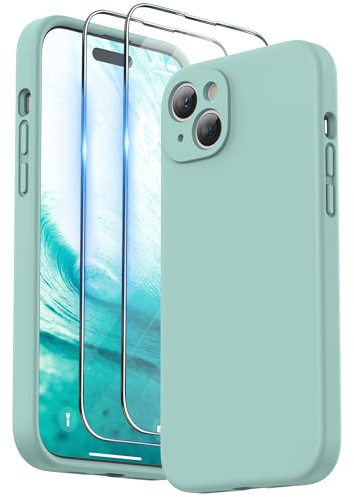 SURPHY Compatible with iPhone 15 Plus Case, Liquid Silicone Shockproof | [2 x Screen Protectors & 1 x Lanyard] Protection for Each Lens, Cover for iPhone 15 Plus 6.7, Mint Green