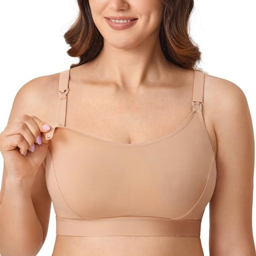 Gratlin Women's Nursing Bras Maternity Plus Size Breastfeeding Cotton Sleep Nursing Sports Bra Natural 3XL