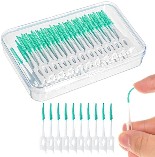 220 Pieces Interdental Brushes, Silicone Dental Brushes Blue Tooth Floss Picks for Braces Oral Cleaning