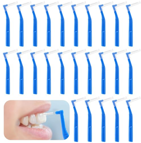 Prasacco 25 Stück Interdentalbürsten, 0,7 mm L-Förmige Zahnzwischenraumbürsten Plastik Tragbarer Interdentalbürsten mit rutschfestem Griff für Zahnreinigung und Mundpflege (Blau)