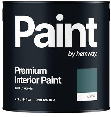 Hemway - Premium Interior Paint - Dark Teal Blue 2.5 L | Indoor Matt Finish, Acrylic & Water-Based Emulsion | Quick Dry & High Coverage for the Kitchen, Bathroom & Bedroom