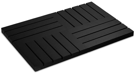 Relaxdays Tapis de Bain en Bambou, 61x40 cm, caillebotis pour Sauna, Baignoire, Piscine, antidérapant, Noir
