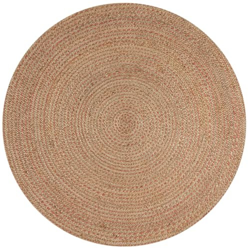KADIMA DESIGN Handgewebter Jute-Teppich in Naturtönen Eden Farbe: Braun-Rosa, Größe: 180x180 cm